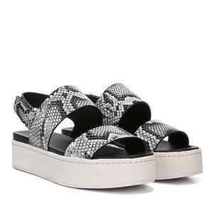 VINCE Animal Print Leather Wedge Sandals